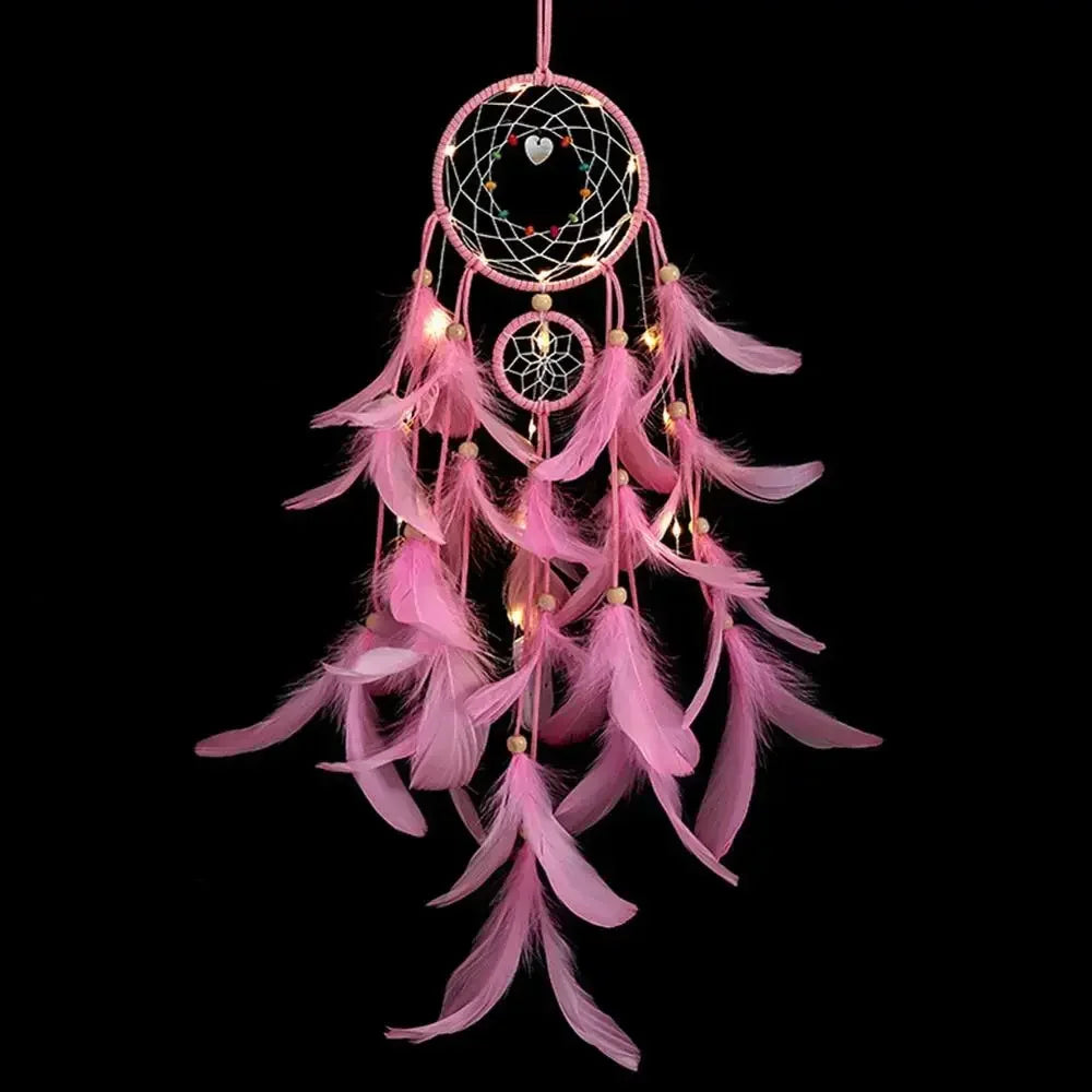 attrape rêves plumes décoratif rose blanc vert violet ethnique fait main cordelette