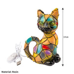 lampe résine forme chat led couleur multicolore art deco tiffany chambre coucher usb alimentation