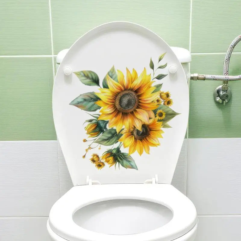 cache wc autocollant fleurs tulipes pivoines papillons herbe roches blanc naturel salle bain décoration