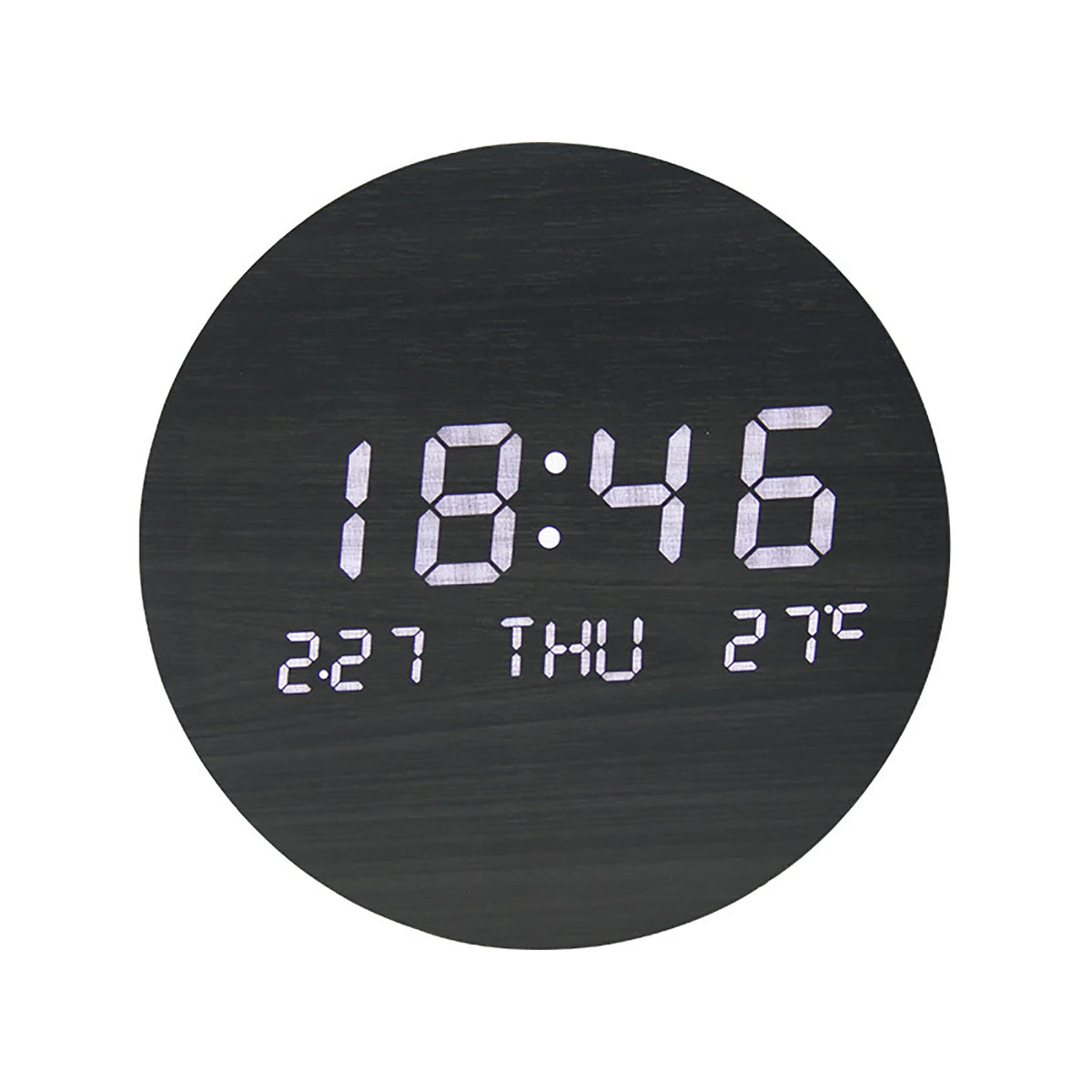 horloge murale led ronde bois naturel affichage numérique date moderne sans tic tac salon