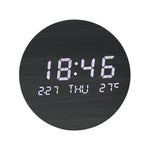 horloge murale led ronde bois naturel affichage numérique date moderne sans tic tac salon