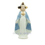 statue religieuse madone céramique bleu clair blanc doré details sculptés classique