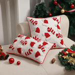 coussin noël brodé blanc rouge motifs cannes sucre opacité décoratif zipper
