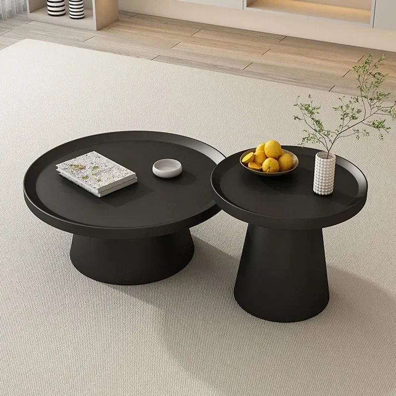 table basse moderne minimaliste ronde fer noir blanc salon maison