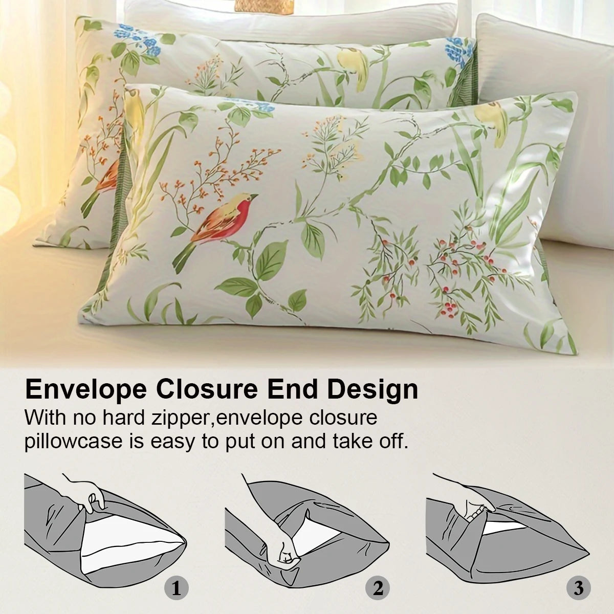 ensemble literie floral housse couette taies oreiller motifs fleurs feuilles classique moderne blanc vert
