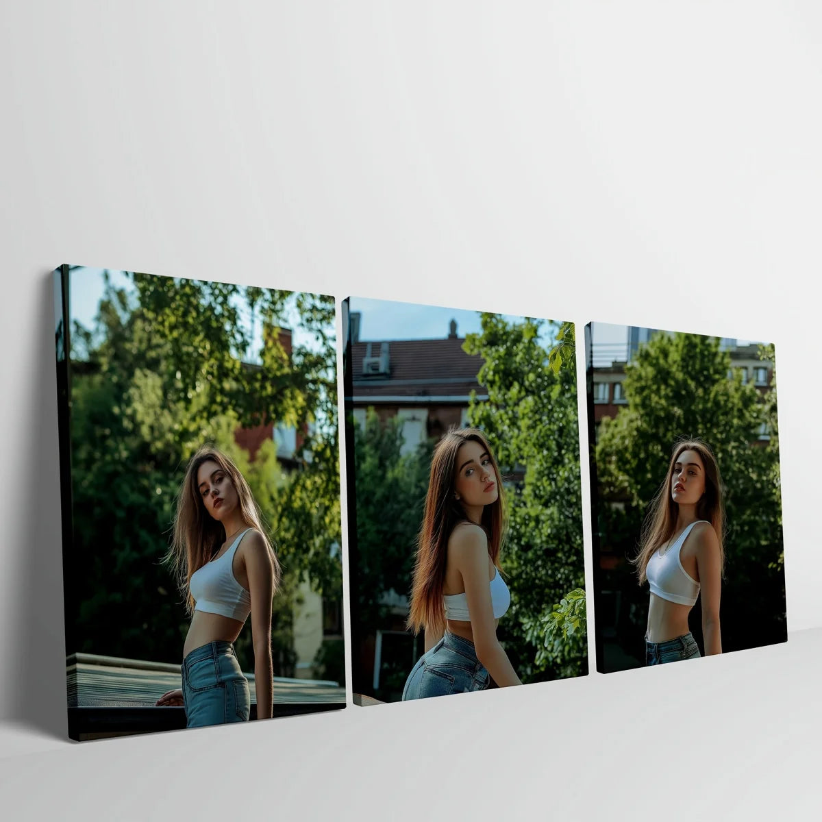 toiles d'art moderne portrait femme blanc bleu vert occasion fête noël anniversaire frameless(canvas)