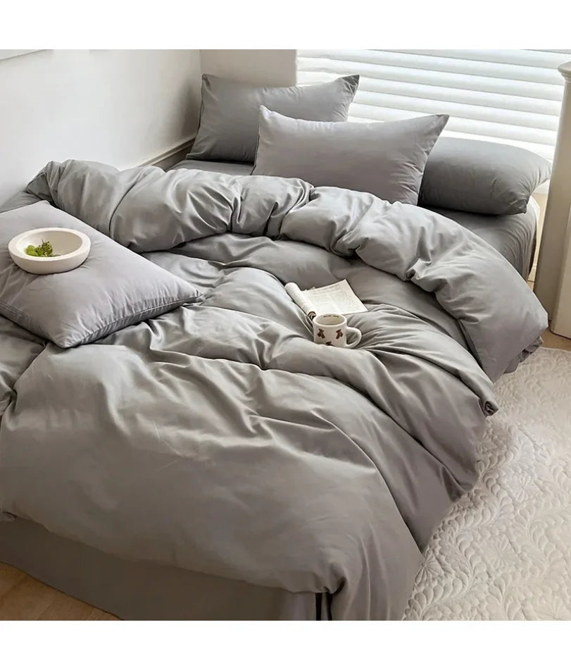 ensemble literie coton gris rose bleu moderne 220x240cm 150x200cm taies oreiller housse couvette