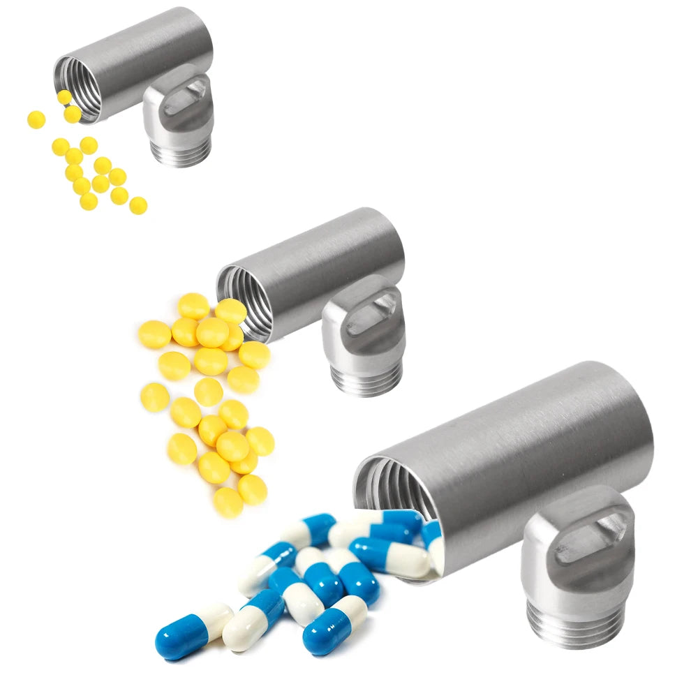 boîte rangement pilules acier inoxydable argenté moderne anneaux bouchons porte clés