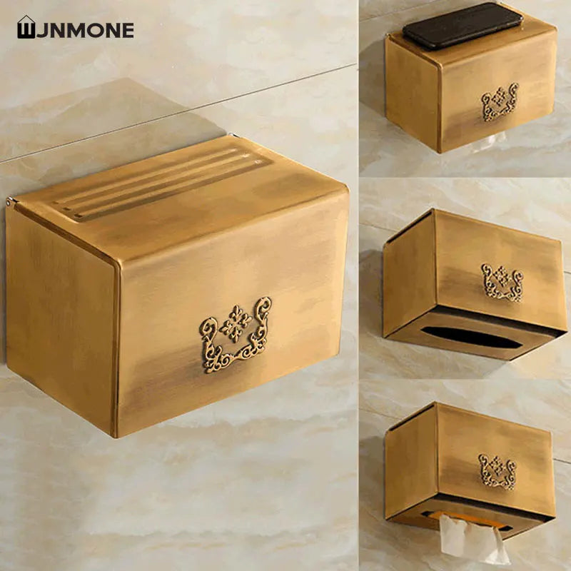 distributeur serviettes papier classique doré motifs floraux fixé adhésif salle bains