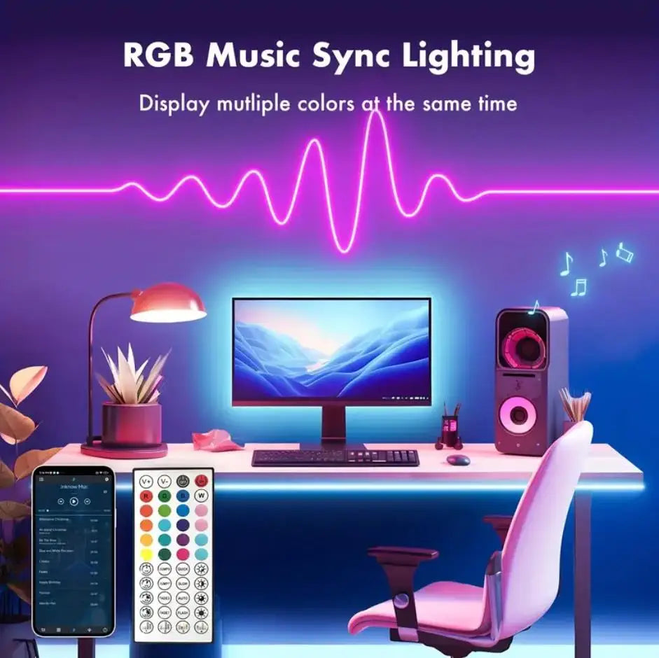 ruban led néon multicolore 24v ip67 synchronisation musique décoration moderne 10m 20m