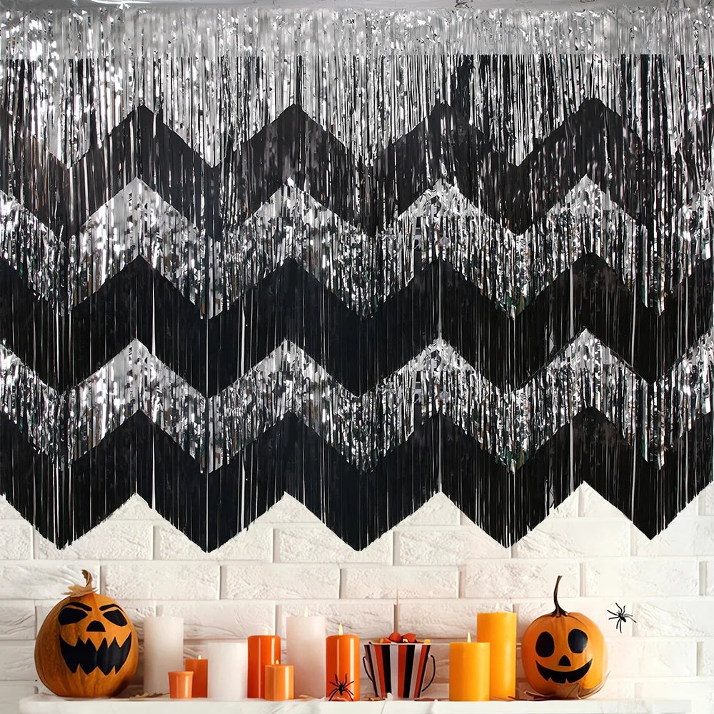 rideau franges noir zigzag festif opacité décoration mur occasion fête doré bleuclair