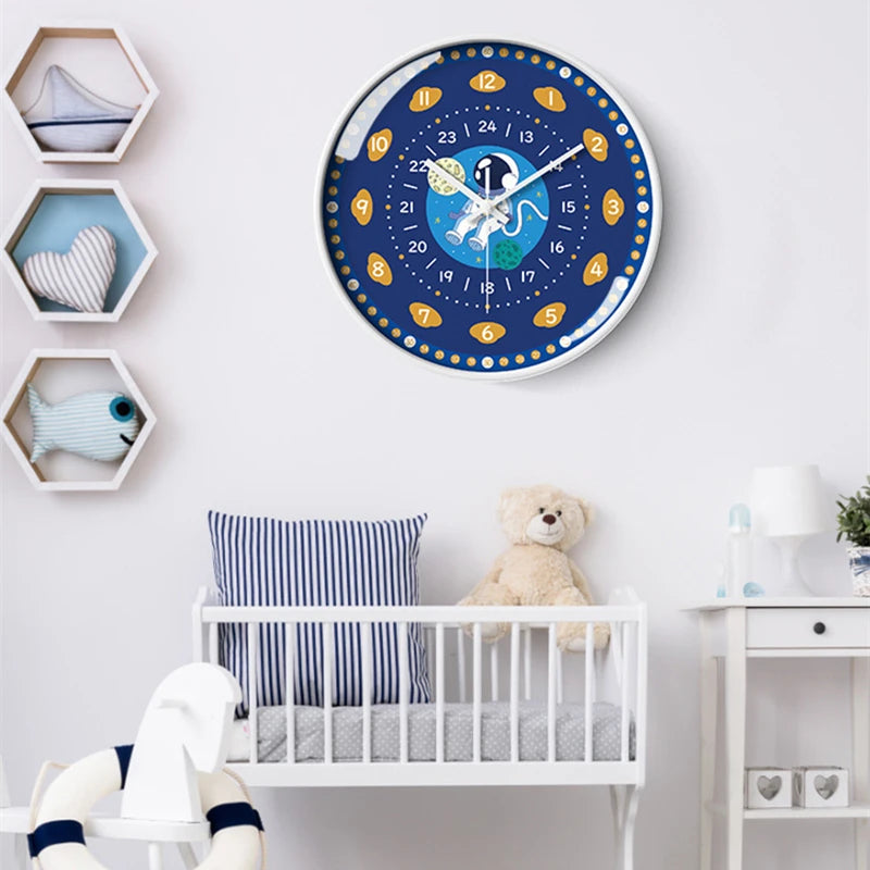 horloge murale moderne dessins animés couleurs vives chiffres romains sans tic tac enfants décoration