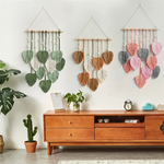 décoration murale boho vert feuilles macramé tissage crochet naturel chambre mariage