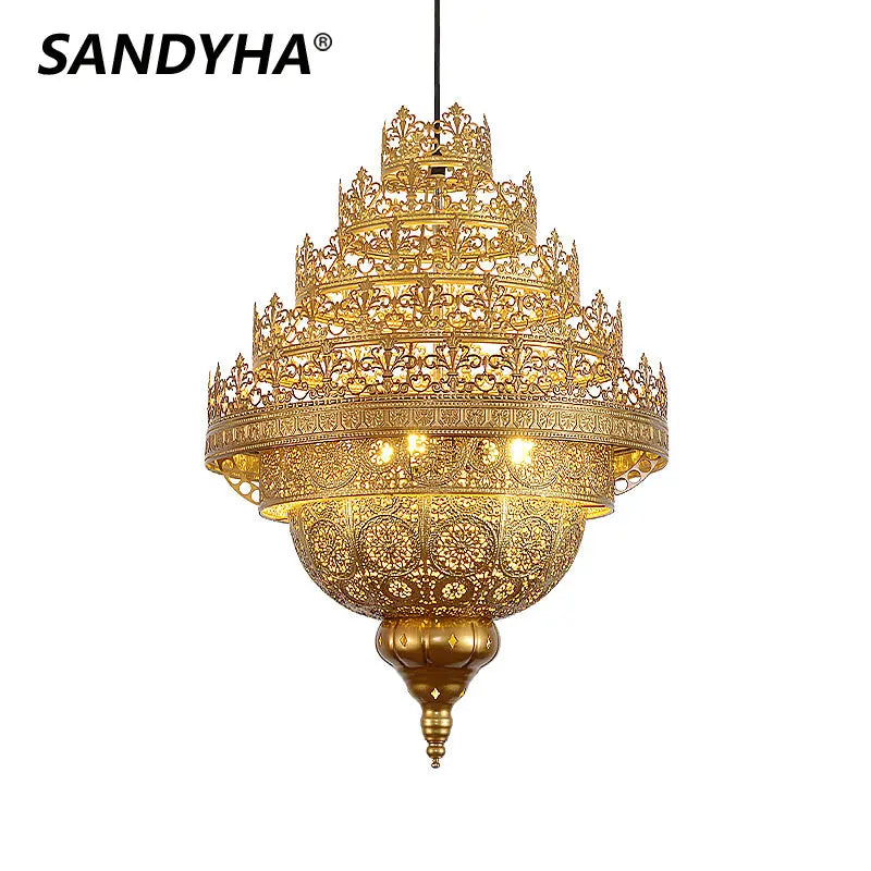lampe suspendue dorée ornements floraux artisanale ampoule e27 ajustable salon étude filigrane métal vintage