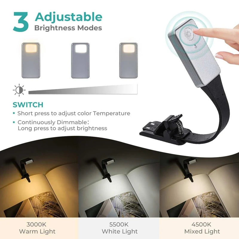 lampe lecture rechargeable led noir argenté clip port usb moderne
