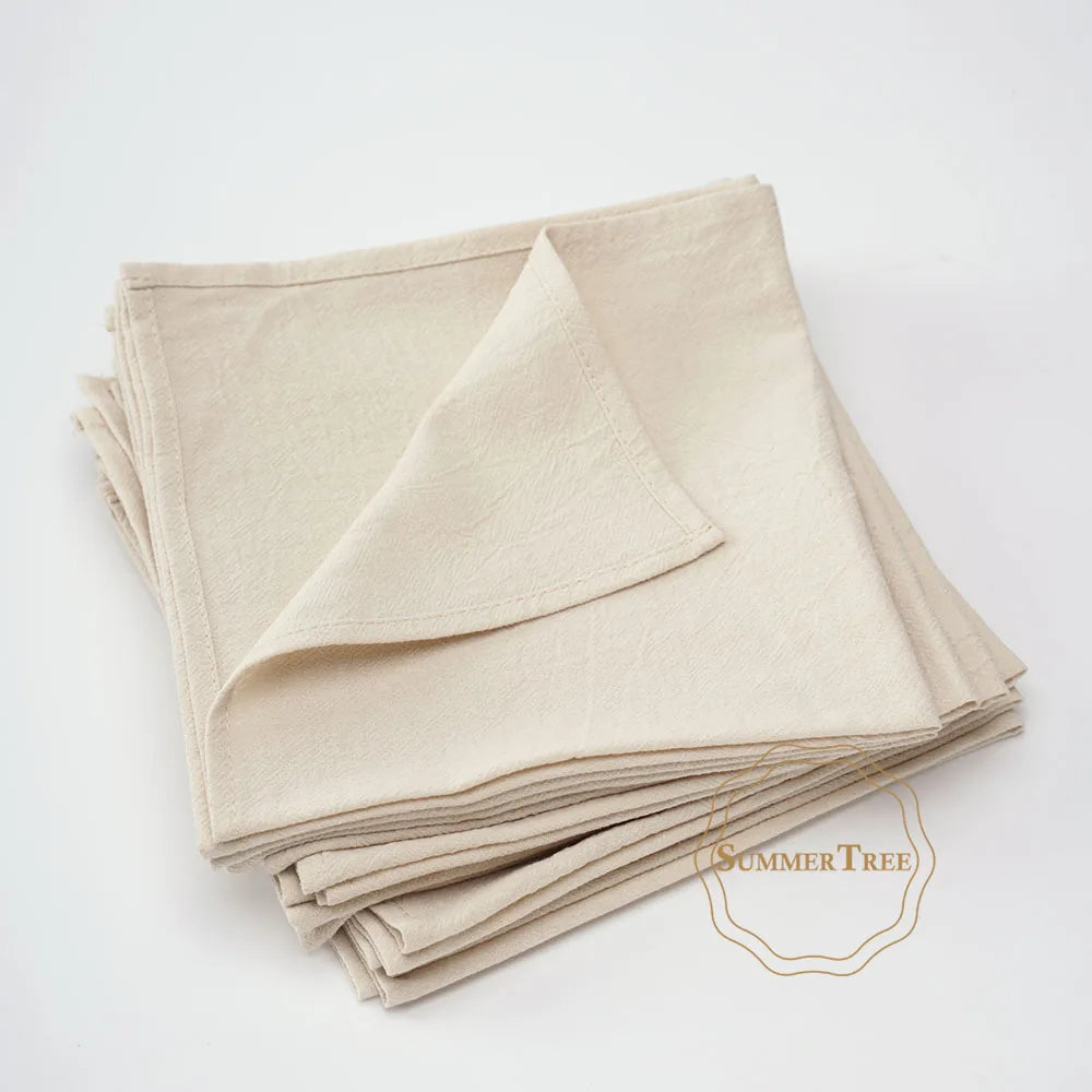 serviettes coton 40x40cm réutilisables beige clair texture classique anneau doré restaurant maison party