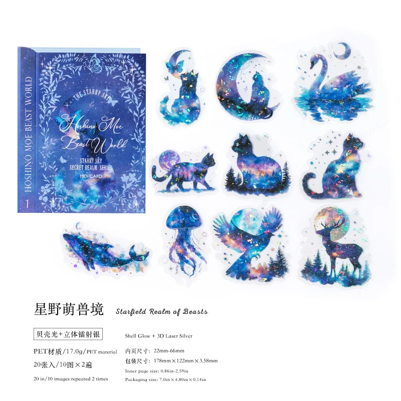 autocollants transparents thème céleste étoiles lunes animaux scrapbooking décoration journal fantaisie bleu violet