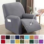 Housse fauteuil inclinable gris clair uni moderne adhésif poche respirante durable confortable hydrofuge lavable