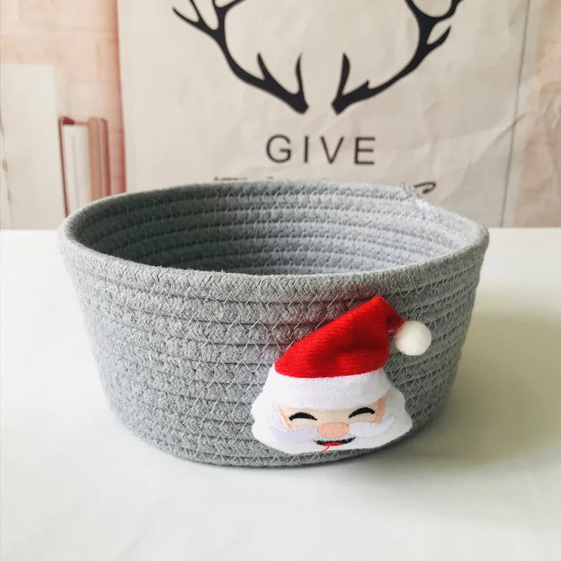 paniers rangement tissé coton grès beige blanc réutilisables décoration noël motifs rennes père noël