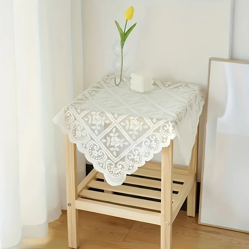 couverture table blanc fleurs dentelle classique romantique 60cm 60cm machine lavable polyester