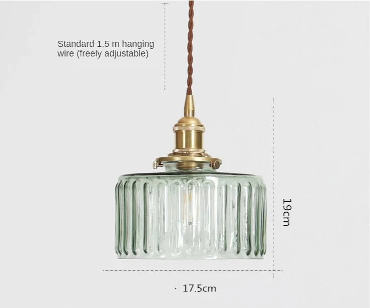 lampe suspendue moderne transparente cuivre rayures verticales ampoule led vis fixe chambre salon étude