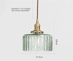 lampe suspendue moderne transparente cuivre rayures verticales ampoule led vis fixe chambre salon étude