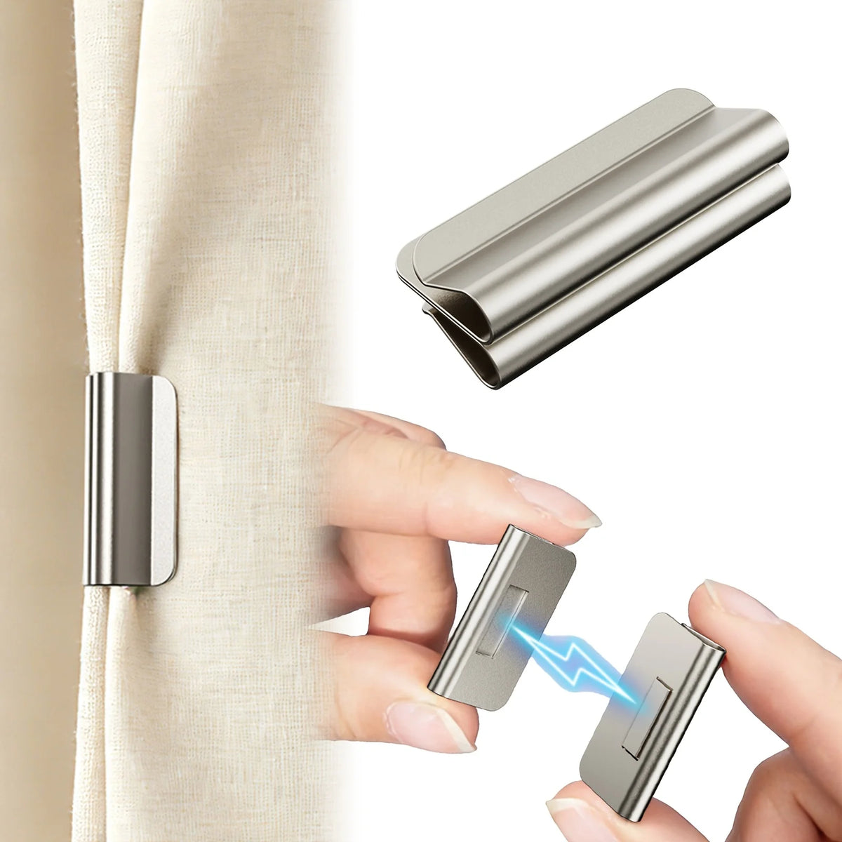 fermoirs magnétiques rideau argentés lisses modernes accessoires voilages tissu opaque minimaliste
