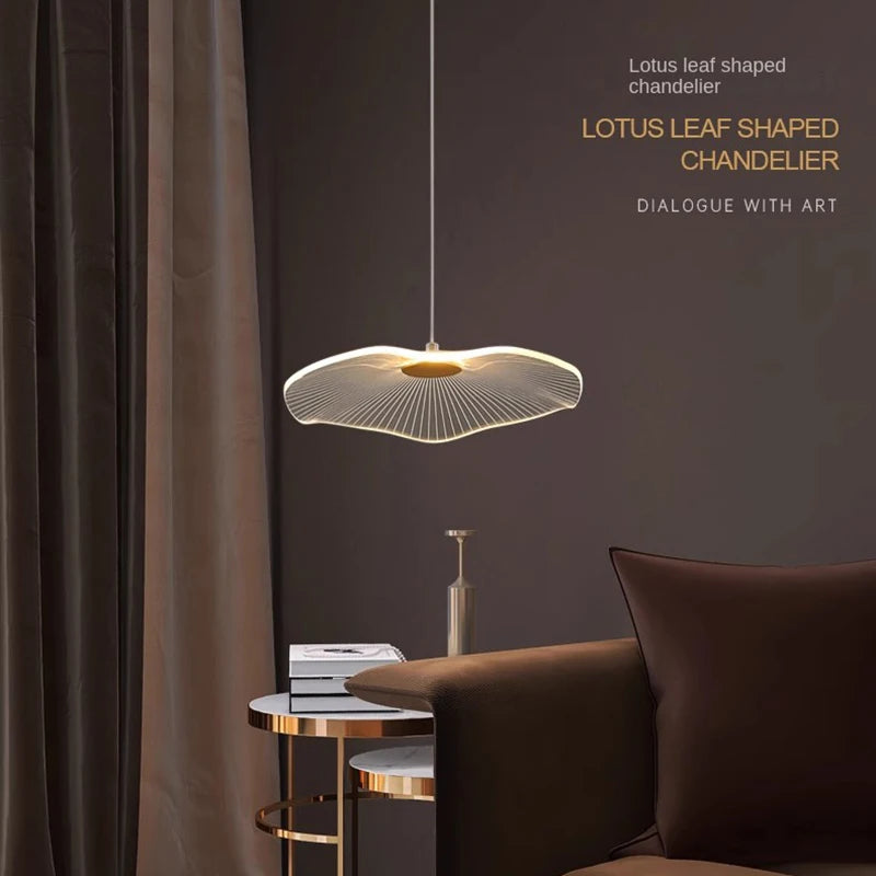 Suspension feuille lotus acrylique blanc doré moderne chambre étude