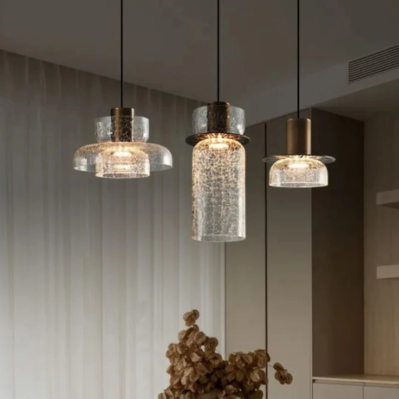 suspension lumineuse moderne verre craquelé transparent doré ampoules led 220v 240v moderne intérieur