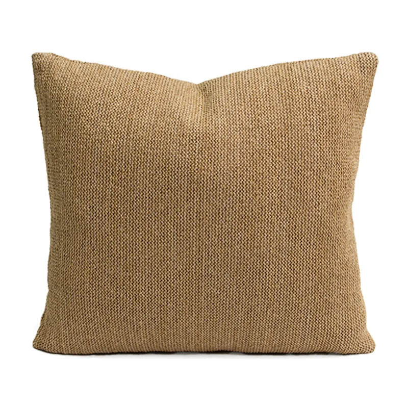housse coussin tissée jute motif quadrillé vert rustique décor feuilles