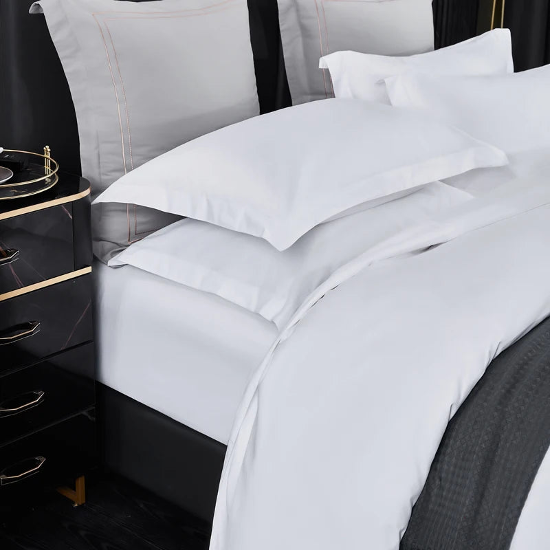lit chambre coucher literie blanc gris foncé moderne luxueux couverture taies oreiller drap set