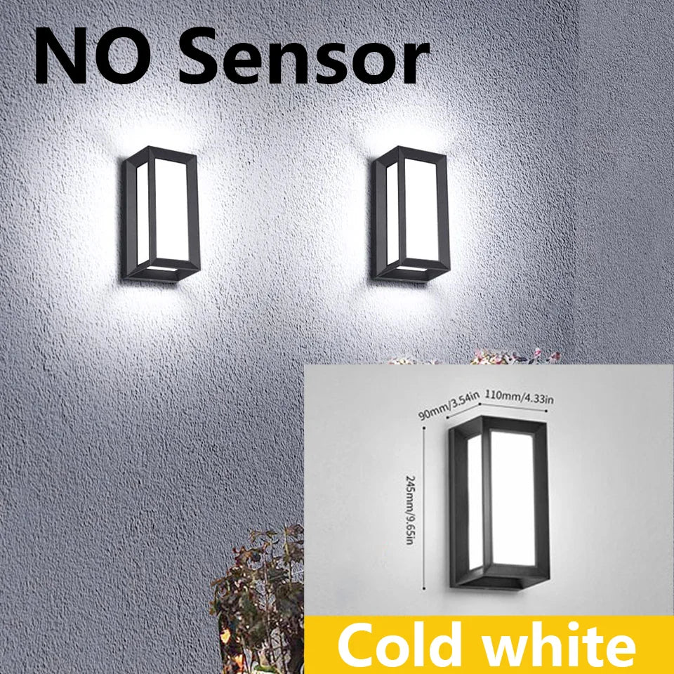 applique murale extérieure led moderne ip55 noir blanc verre transparent sensoriel 6000k 2700k