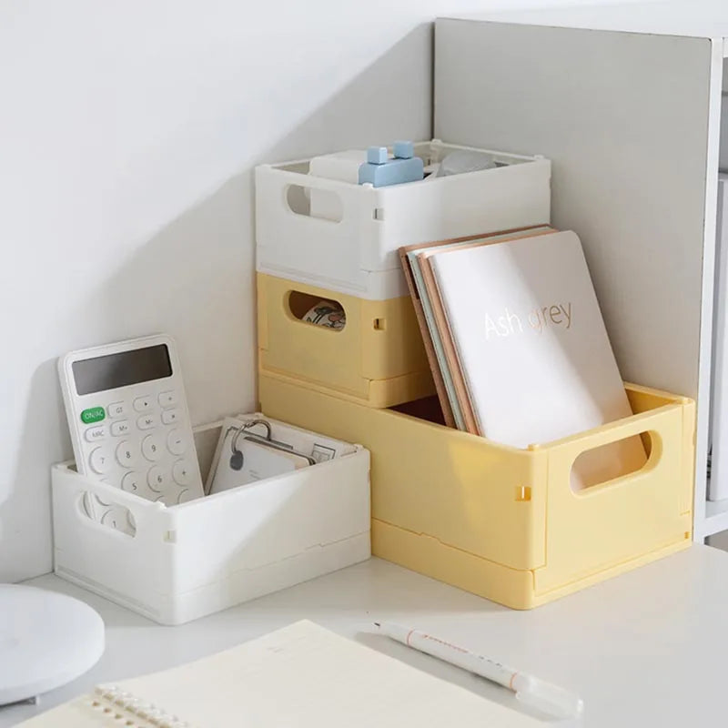 boîtes rangement pliables moderne bleu clair vert pastel blanc jaune rose orange pastilles perforations