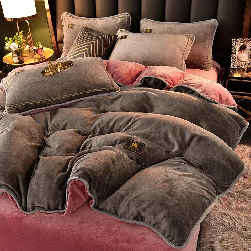 housse couette taies d'oreiller drap molleton velours doux moderne élégant beige violet jaune orange