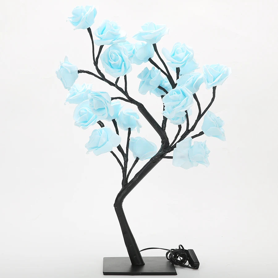 lampe led décorative arbre fleurs roses moderne romantique base plate interrupteur
