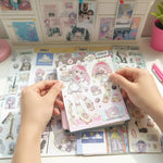 sticker kawaii personnages animés fille piscine guitare autocollants décoratifs carnet journal intime scrapbook