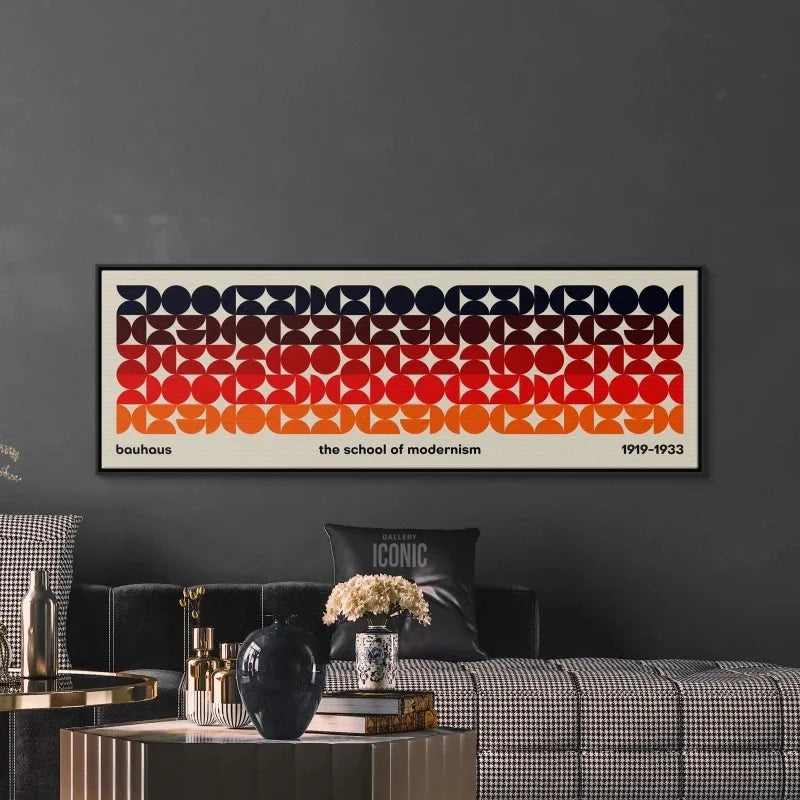 affiche moderne bauhaus géométrique abstraite orange rouge noir blanc salon chambre sans cadre toile