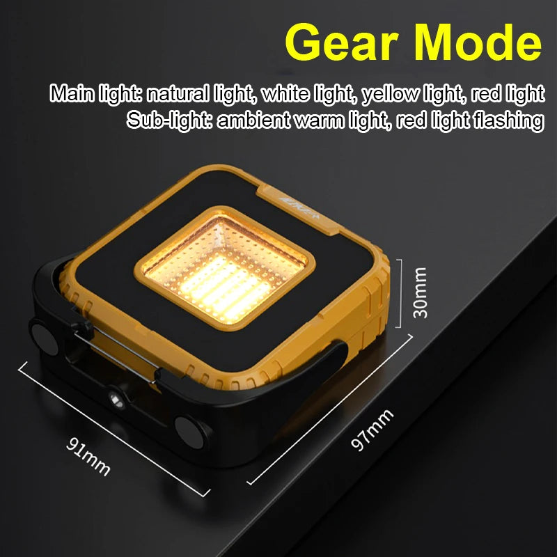 lampe travail urgence aimantée led noire jaune moderne robuste port usb charge sortie