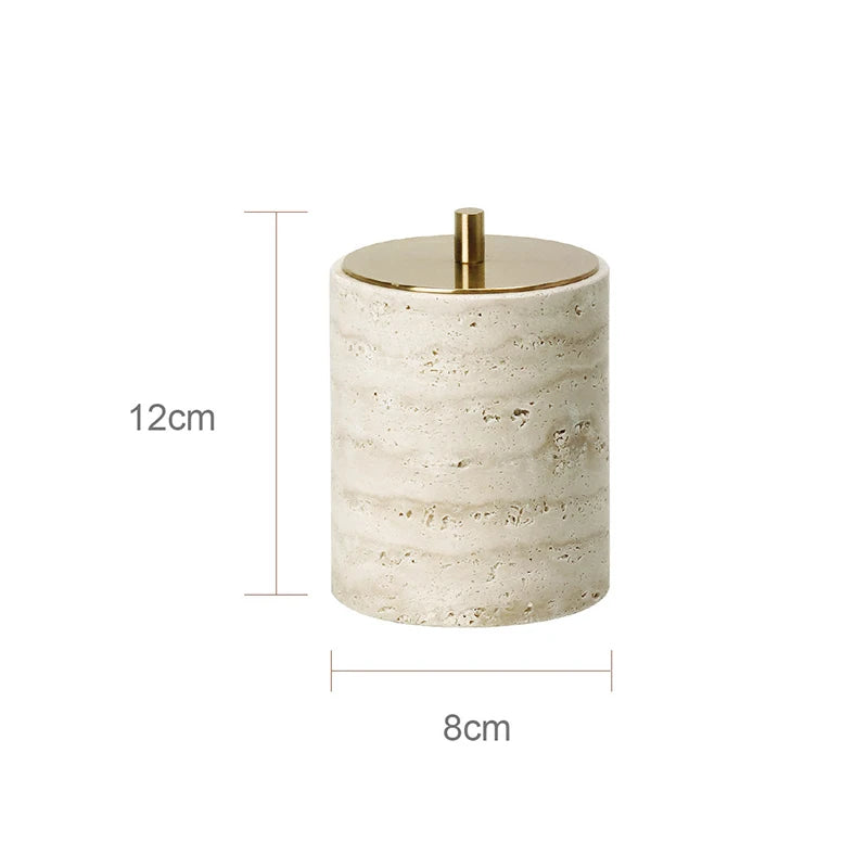 ensemble accessoires salle bain travertin beige distributeur savon pot coton support savon diffuseur