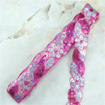 ruban décoratif dentelle sequins fleurs 4cm bleu vert rouge rose or argent partie