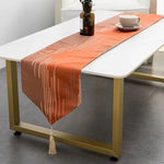 table cuisine élégante rayures dorées tissu brillant moderne or marron tassel doré polyester coton