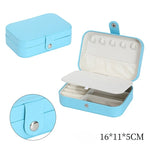 boîte bijoux multifonctionnelle simili cuir bleu marine moderne miroir portable pratique anneaux bracelets boucles