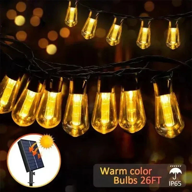 guirlande lumineuse solaire led ampoules edison industrielle vintage 8mètres ip65 decoration extérieure camping jardin