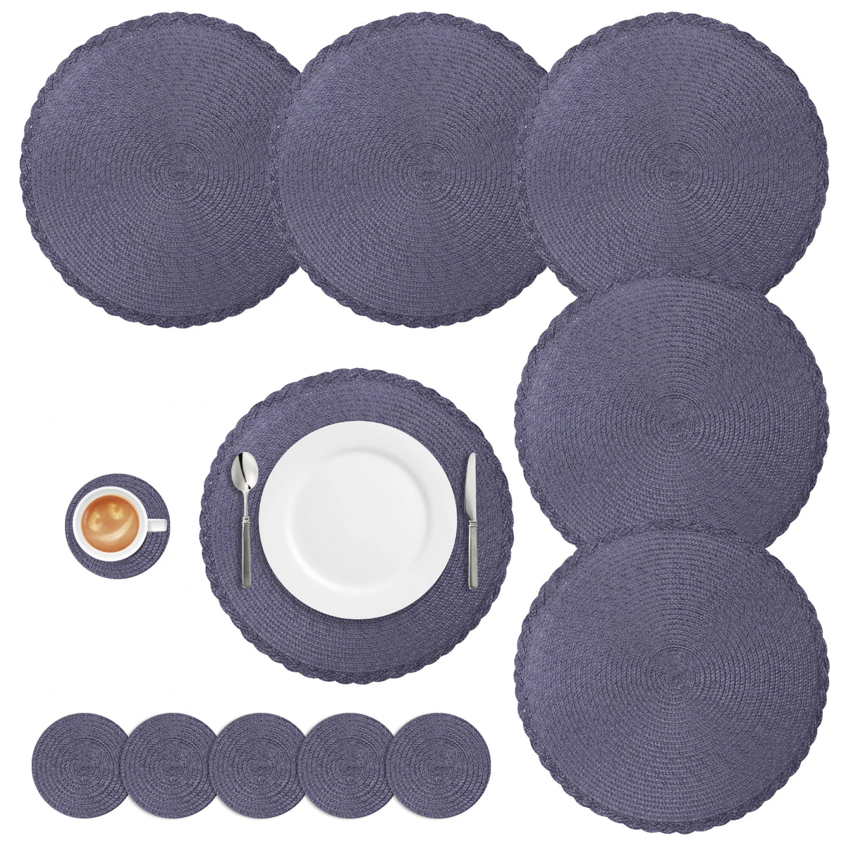 tapis table classique tissage rond marron clair respectueux environnement 34cm diamètre assiette fourchette couteau