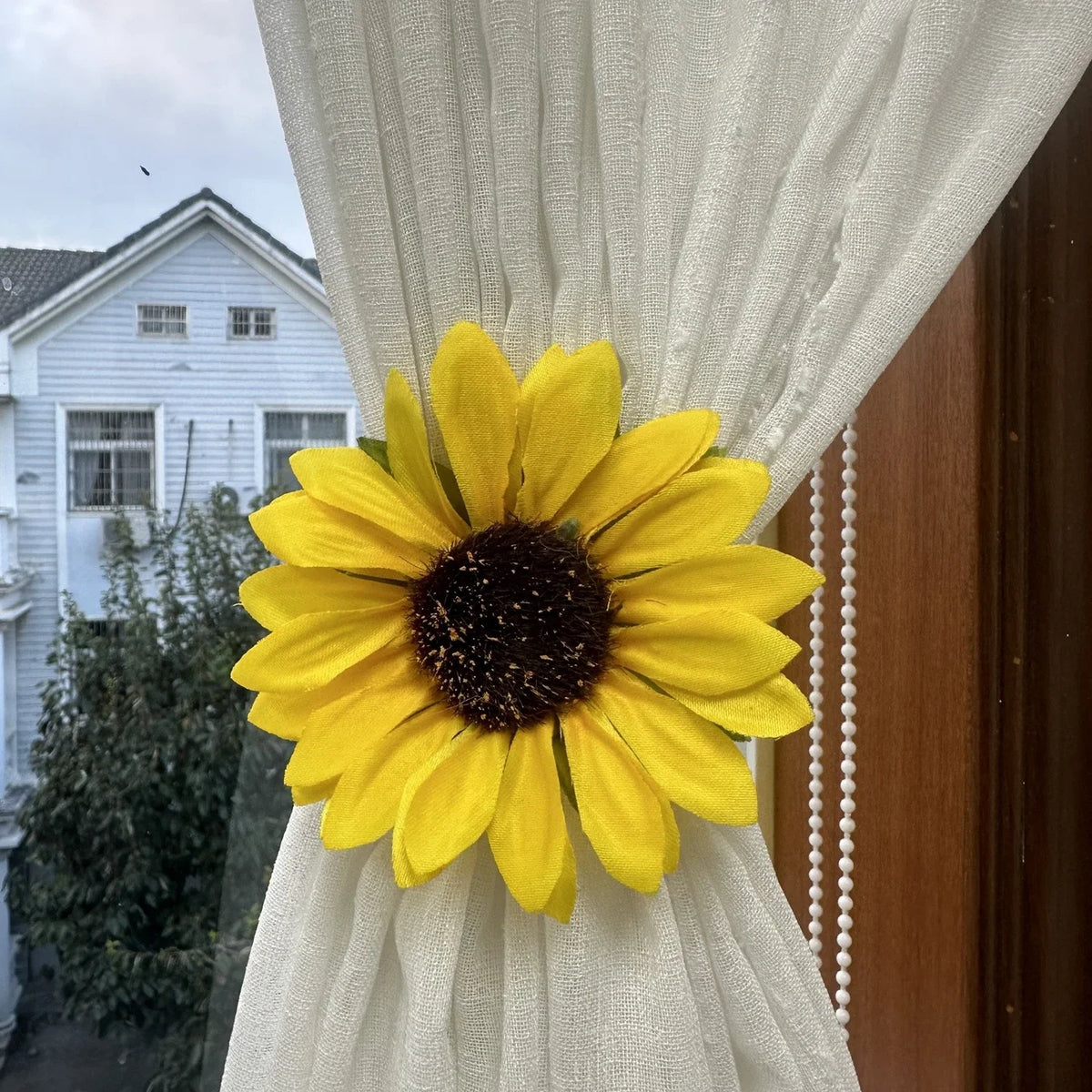 attache rideau fleur solaire décorative maison bohème champêtre intégrée fenêtre polyester Jaune Marron