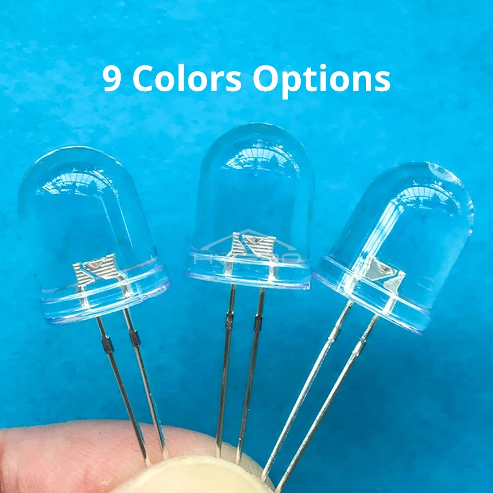 diodes led mixte bleu vert rouge jaune blanc orange rose 10mm rond transparent 50pcs