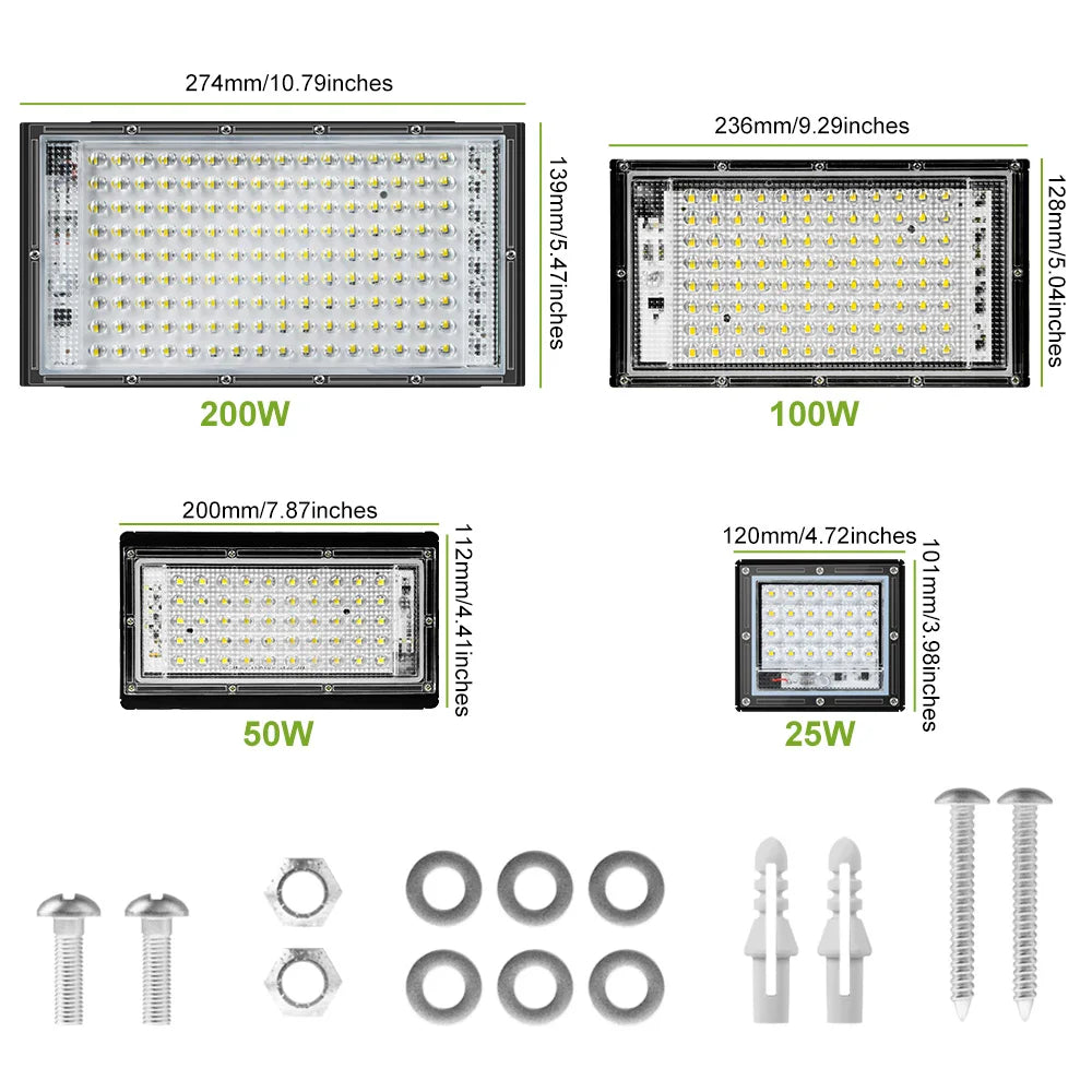 projecteur led extérieur moderne 220v noir 4vis 4rondelles 2clous 274mm139mm