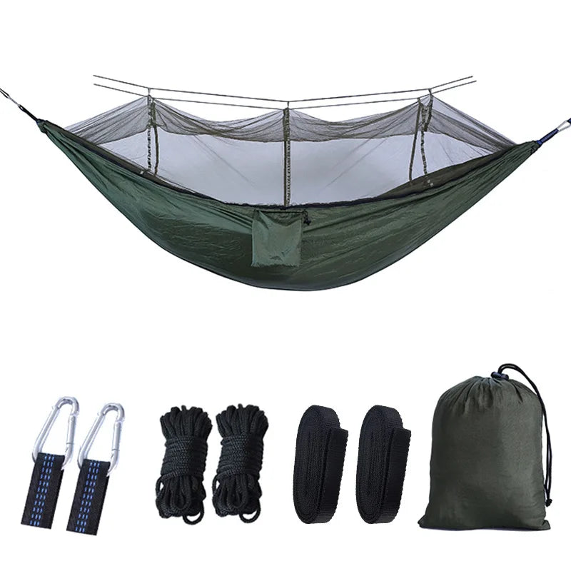hamac camping extérieur portable deux personnes vert olive camouflage simple moustiquaire polyester robuste