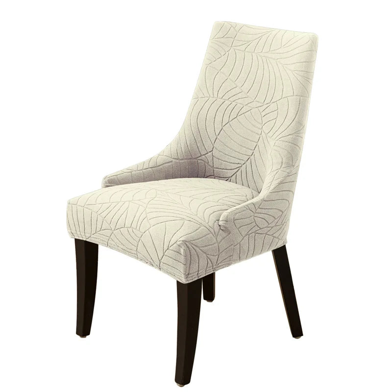 housse chaise beige motif feuilles texture douce moderne adhésif élastique large anti taches polyester