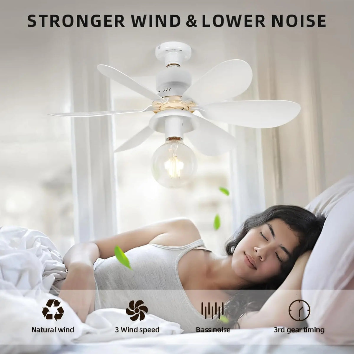 ventilateur moderne blanc aile simple télécommande 20.5 large 7.4 hauteur